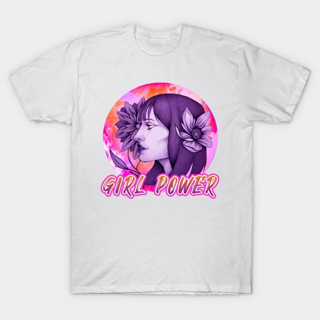 Girl Power Beautiful Woman Flowers T-Shirt by dnlribeiro88